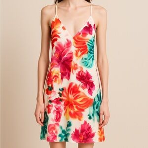 Alice + Olivia Silk Floral Vibrant Mini Dress Size M Pink Red White Multi-Color